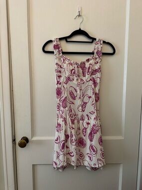 White and Magenta Printed Mini Sundress with Wide Straps